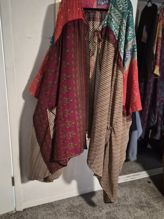 relic828 Other - Boho Patchwork Kimono in Red, Green & Brown